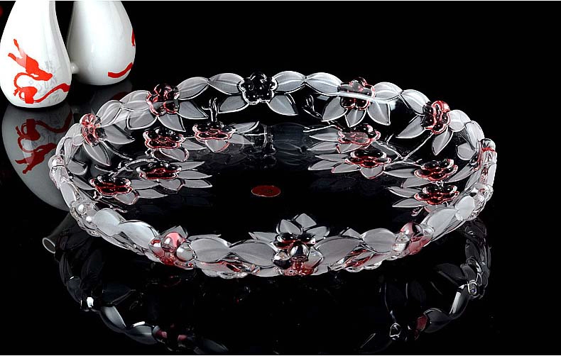 Print flower glass fruit bowl home transparent glass fruit bucket supplier