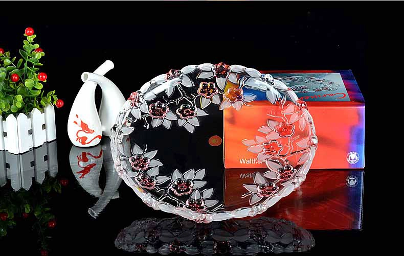 Print flower glass fruit bowl home transparent glass fruit bucket supplier