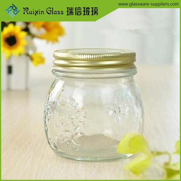 Embossed Glass Jam Jars