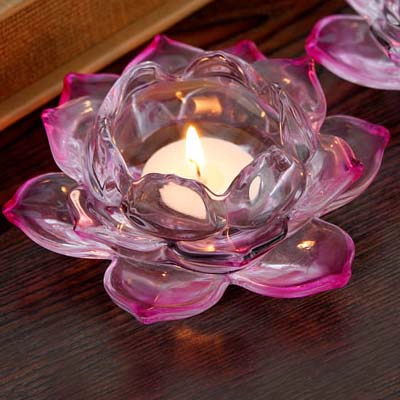 pink crystal lotus candle holder
