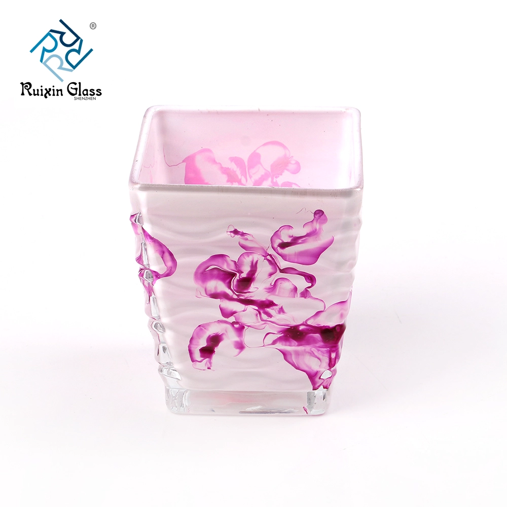 Pattern square glass 10OZ candle holder supplier