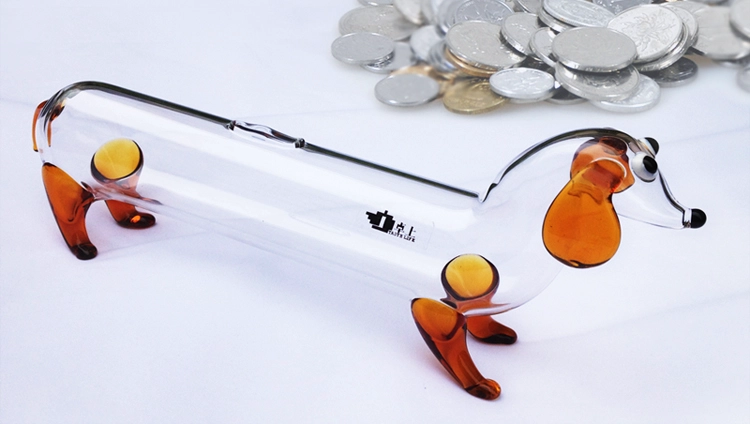 China glass money bank suppliers dog shape glass saving bank wholesaler