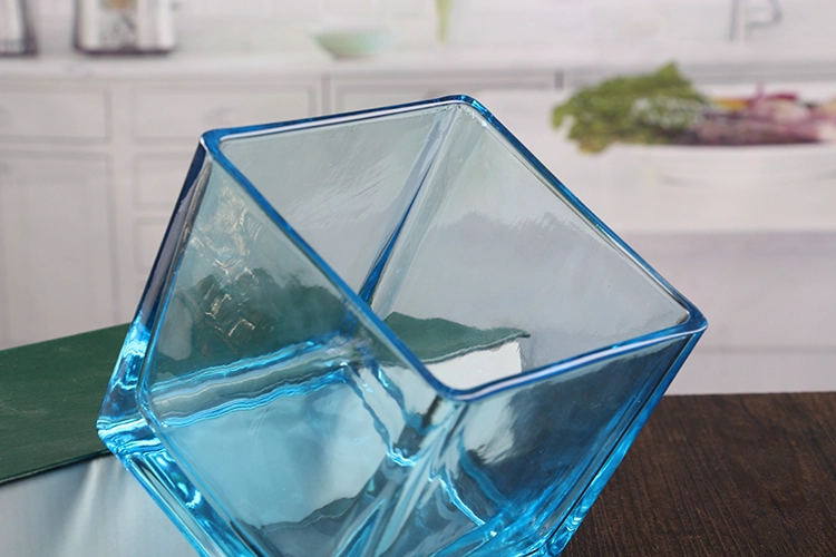 Blue Square Glass Candle Holders