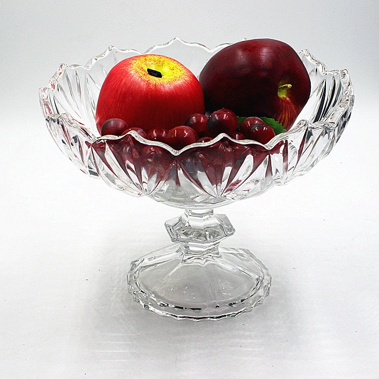Tall glass fruit bowl