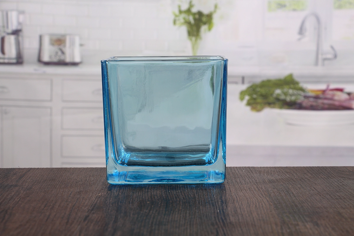 Blue Square Glass Candle Holders