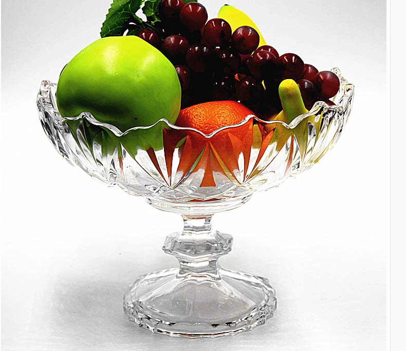 Tall glass fruit bowl