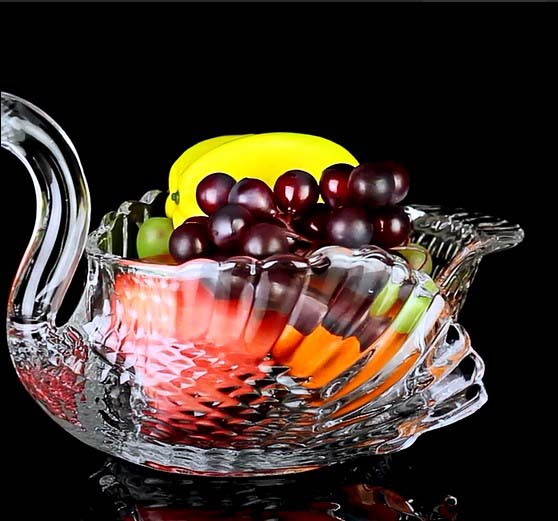 Swan crystal glass fruit bucket beautiful glass fruit containers wholesale