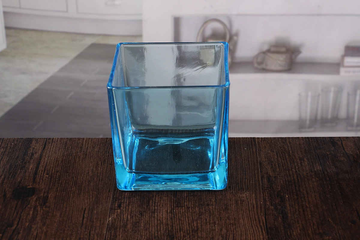 Blue Square Glass Candle Holders