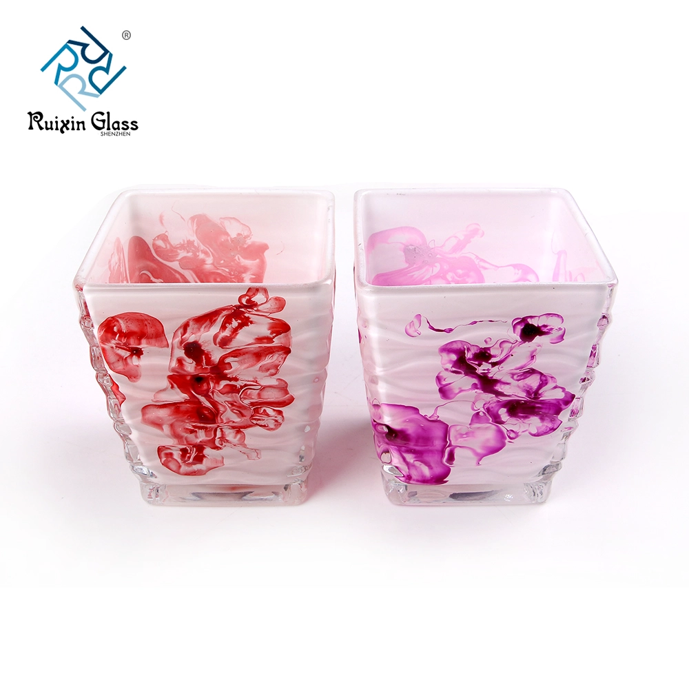 Pattern square glass 10OZ candle holder supplier