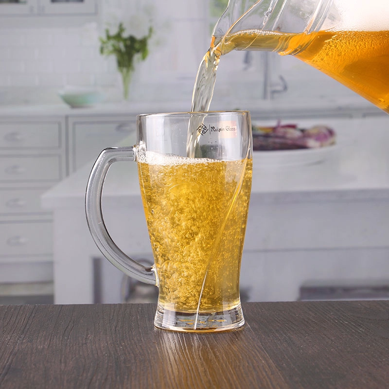 barato de vasos de cerveza transparente de vidrios con mango de 12oz