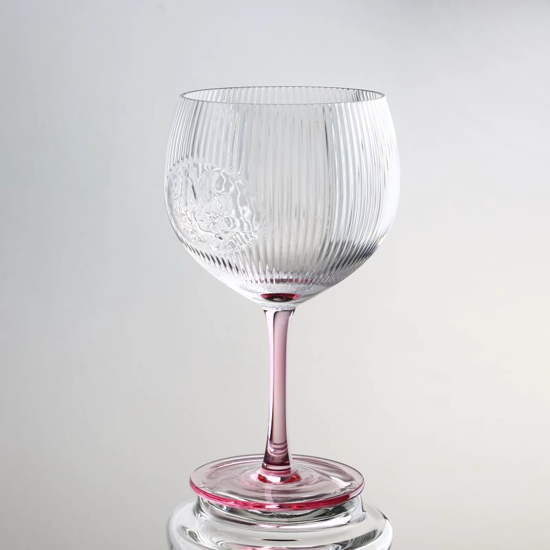 500ml luxury Vintage embossed retro ribbed colored stem gin tonic engraved wine glasses goblets cup