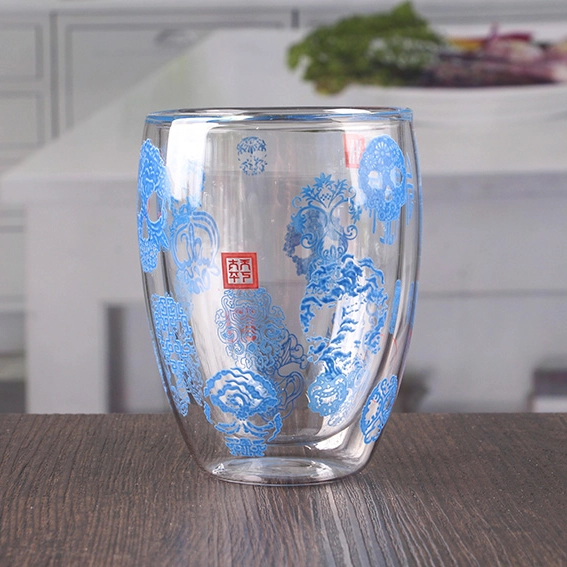 China doble pared calcomanía vidrio tazas de té por mayor
