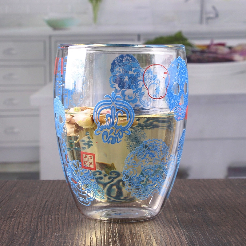 China doble pared calcomanía vidrio tazas de té por mayor