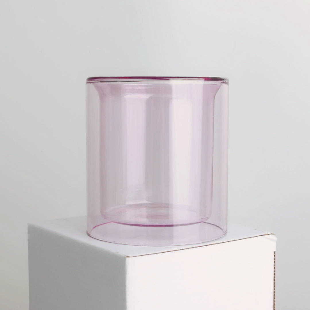 Récipient à bougie en verre transparent double couche de 8 oz