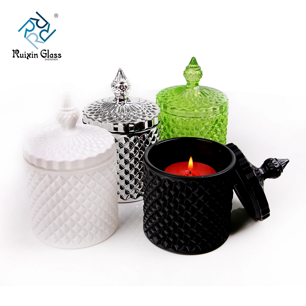 Crystal glass candle jar with lid