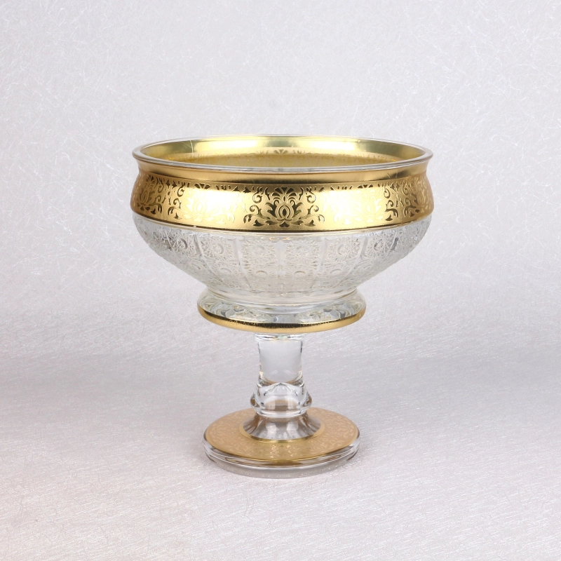 Factory Fast Delivery Bohemia Glass Sunflowers Series Decorative Glass Fruit Bowl With Stand