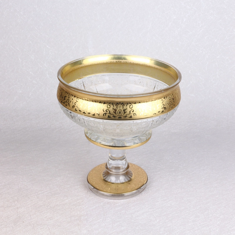 Factory Fast Delivery Bohemia Glass Sunflowers Series Decorative Glass Fruit Bowl With Stand