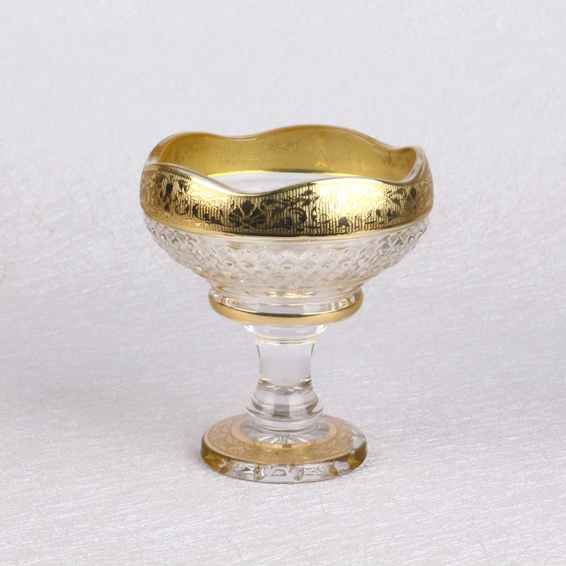 Factory Stock Delivery Popular Golden Plating Bohemia Glass Series Glass Fruit And Candy Bowl Set