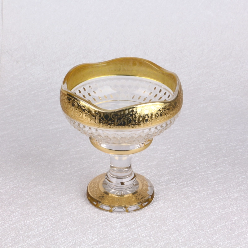 Factory Stock Delivery Popular Golden Plating Bohemia Glass Series Glass Fruit And Candy Bowl Set