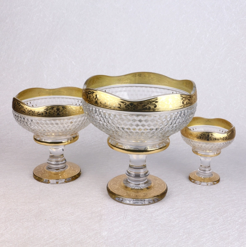 Factory Stock Delivery Popular Golden Plating Bohemia Glass Series Glass Fruit And Candy Bowl Set