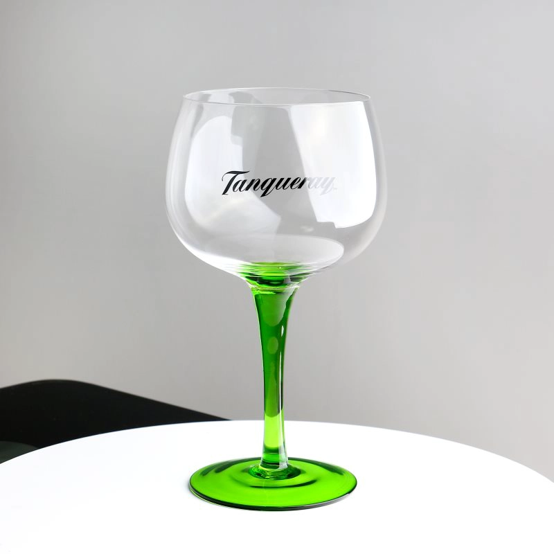 Factory price Transparent Glass Gin tonic glasses cocktail wine branded gin glasses with green color