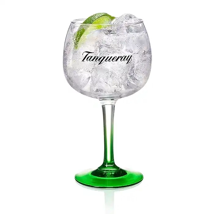 Factory price Transparent Glass Gin tonic glasses cocktail wine branded gin glasses with green color