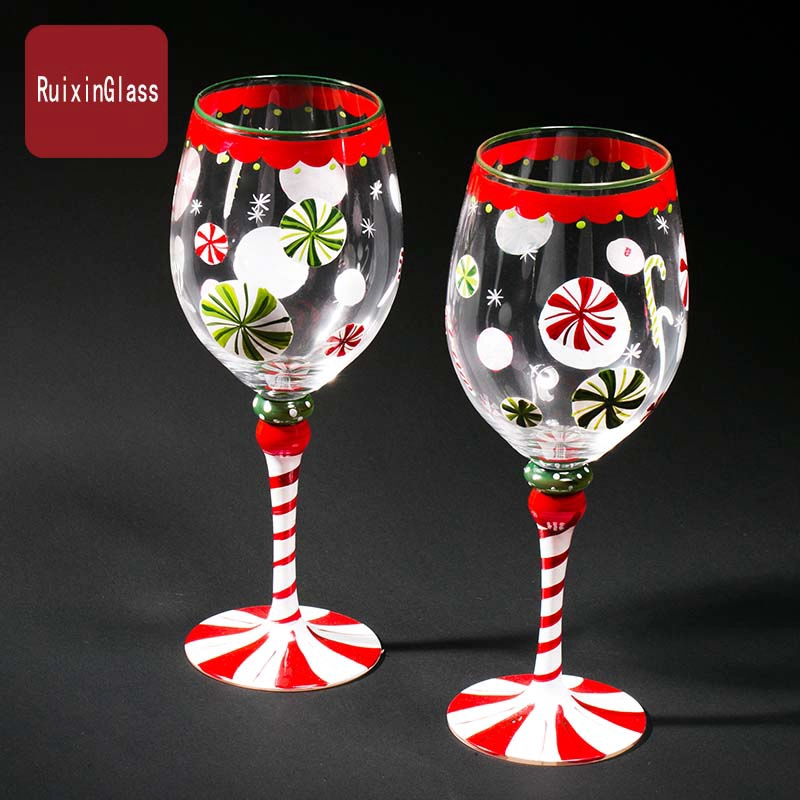Funky copas de vino copas de vino mano pintura y proveedor de vasos de vino pintadas personalizada