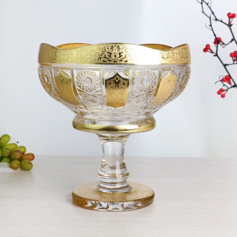 Glass Fruit Bowl With Home Decoration,Luxury Gloden Housewares,Gift,Vintage-inspired Pattern