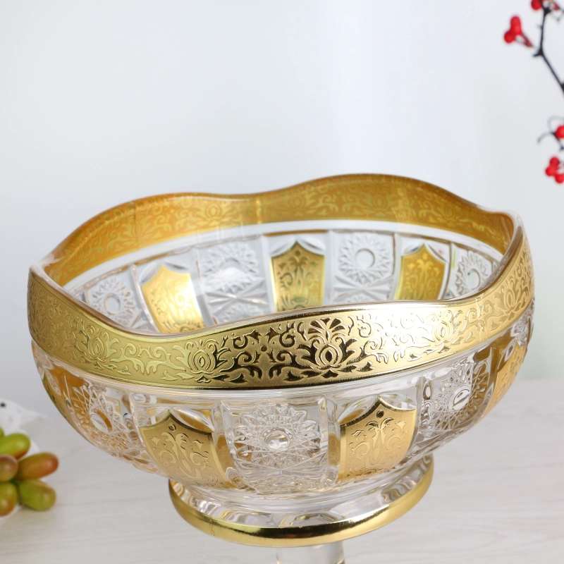 Glass Fruit Bowl With Home Decoration,Luxury Gloden Housewares,Gift,Vintage-inspired Pattern