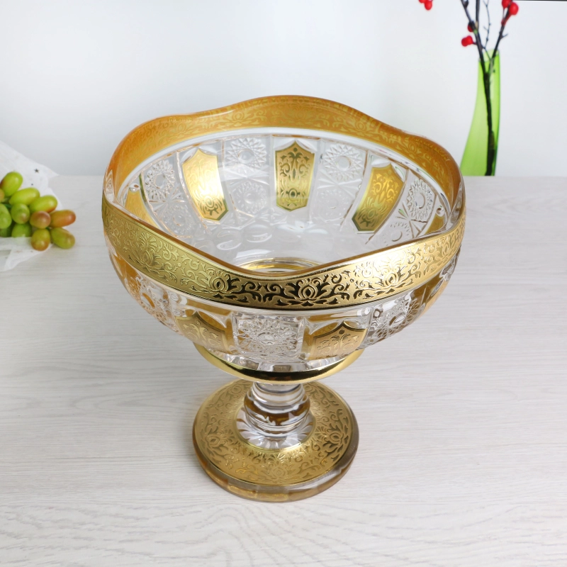 Glass Fruit Bowl With Home Decoration,Luxury Gloden Housewares,Gift,Vintage-inspired Pattern