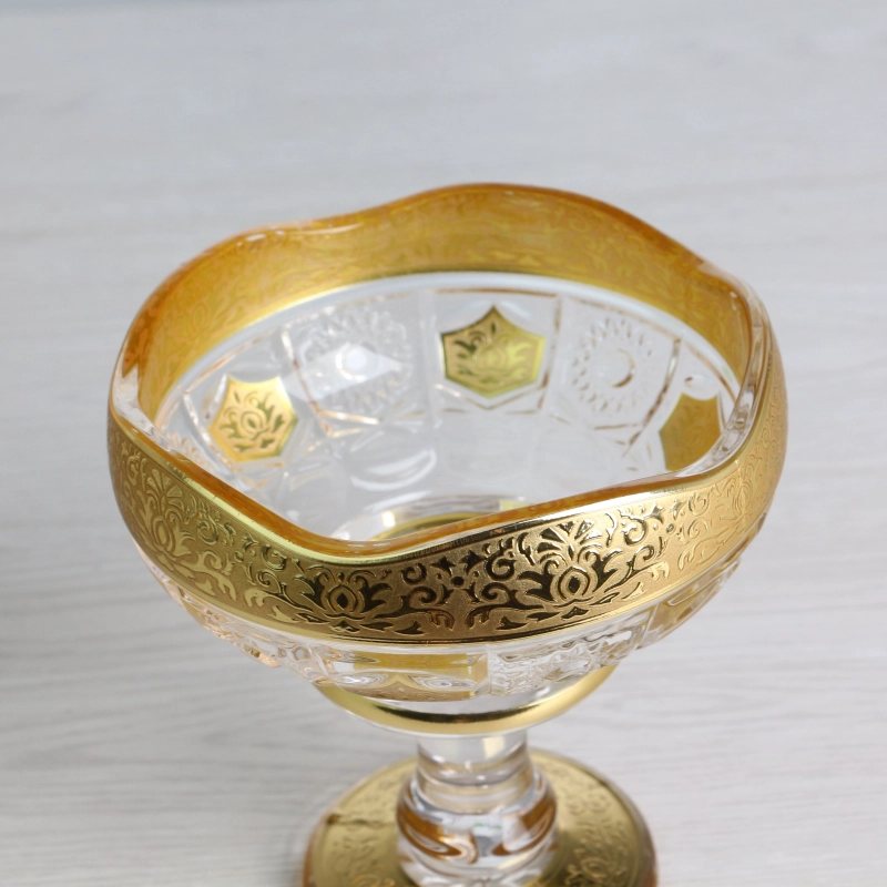 Glass Fruit Bowl With Home Decoration,Luxury Gloden Housewares,Gift,Vintage-inspired Pattern