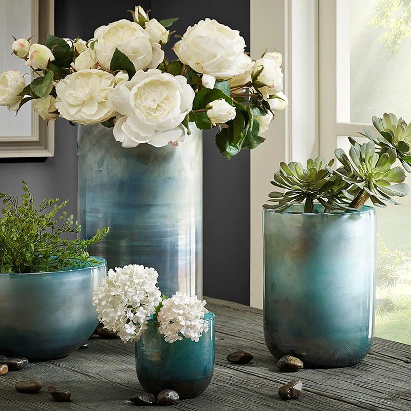 Glass bowl vase blue vases for wedding supplier