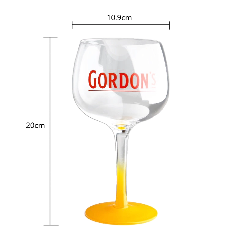 Hand blown crystal red wine cocktail balloon gin and tonic glasses with colored stem printed logo decals best gifts