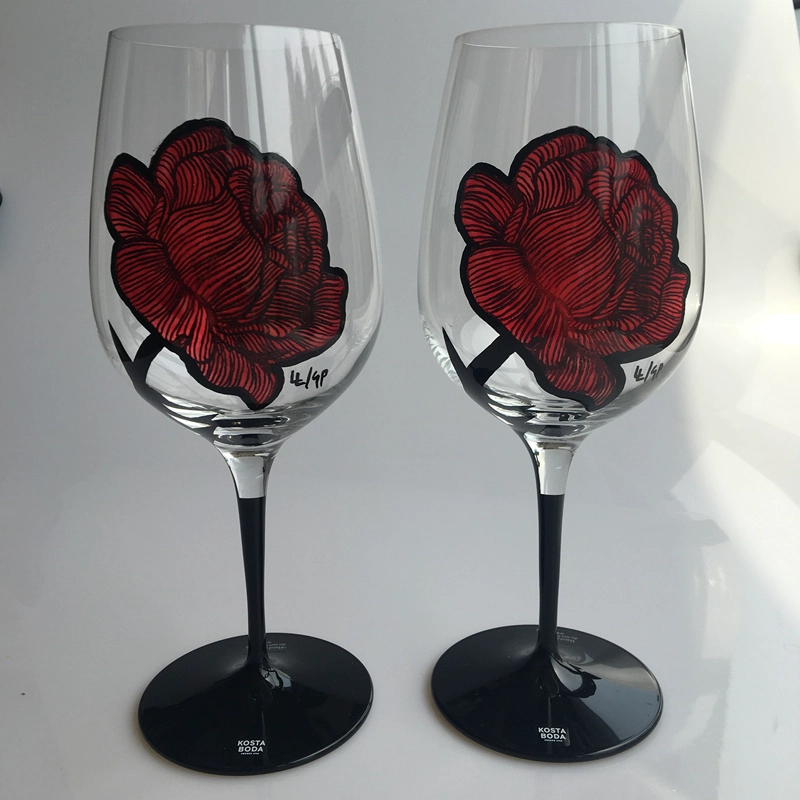 pintados a mano y copas de vino de cristal pinturas diseños taza de cristal al por mayor