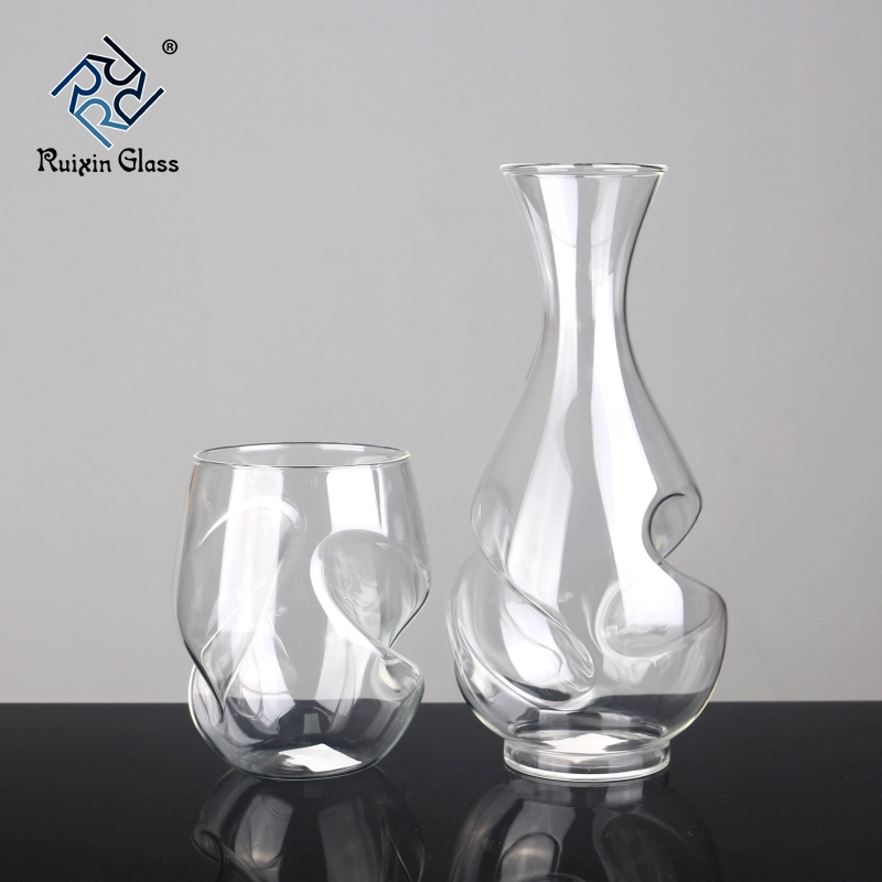 Handmade 12oz Stemless Wine Glass And Decanter Set With Finger Indentations