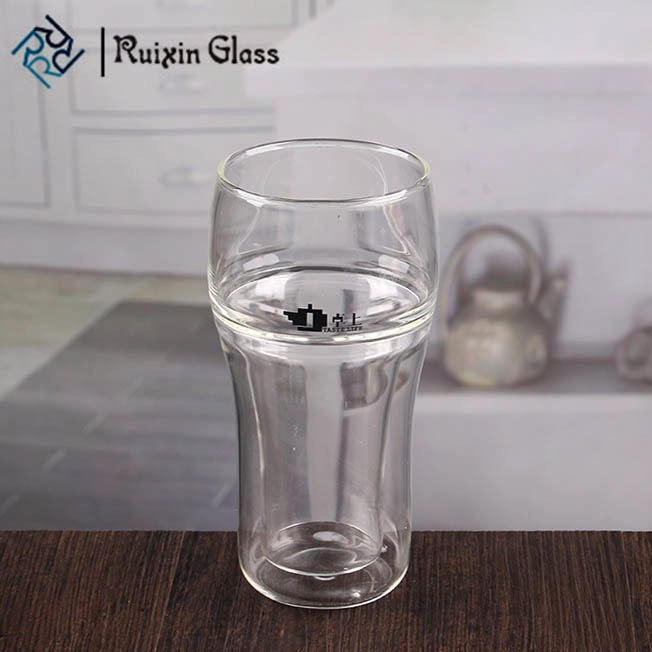 Handmade doppia parete birra bicchieri 10 oz birra vetro borosilicato bicchiere di vino