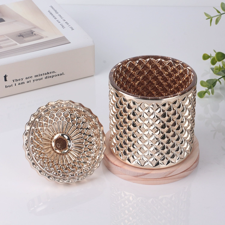Hot Selling Customized Color 8oz 16oz Geo Cut Glass Candle Jar With Glass Lid