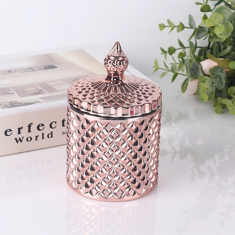 Hot Selling Customized Color 8oz 16oz Geo Cut Glass Candle Jar With Glass Lid