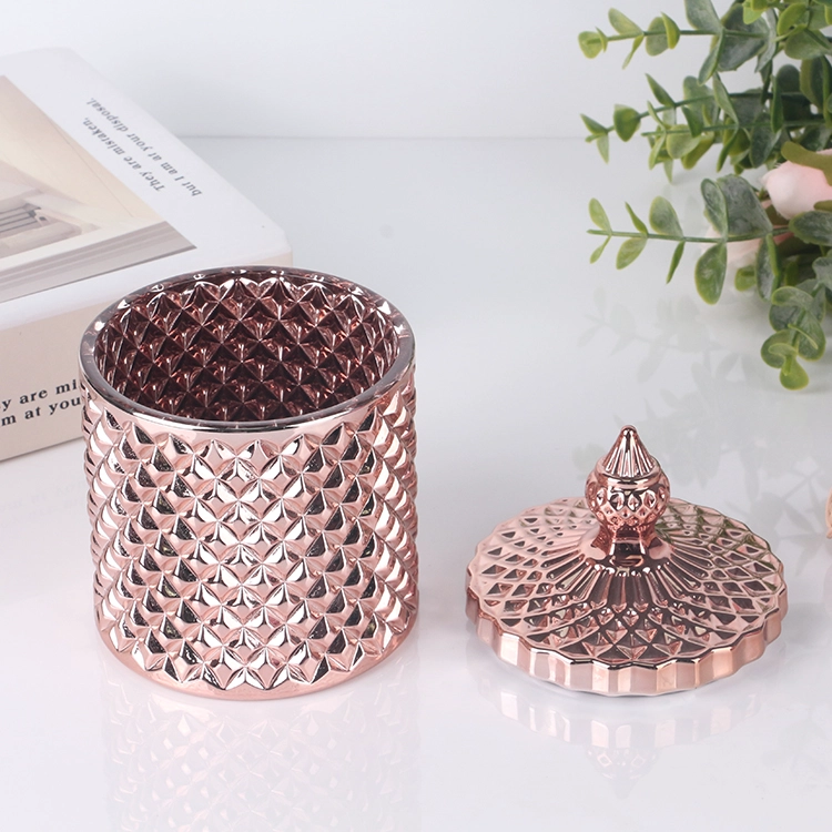 Hot Selling Customized Color 8oz 16oz Geo Cut Glass Candle Jar With Glass Lid