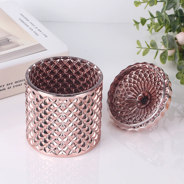 Hot Selling Customized Color 8oz 16oz Geo Cut Glass Candle Jar With Glass Lid