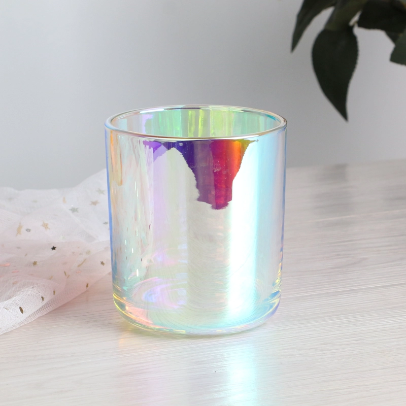 Luxury Colorful 10oz Iridescent Holographic Candle Holder Glass Jars For Candle Making