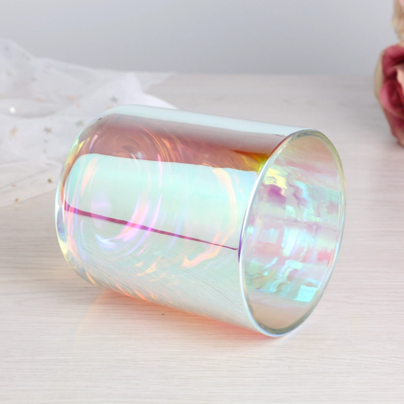 Luxury Colorful 10oz Iridescent Holographic Candle Holder Glass Jars For Candle Making