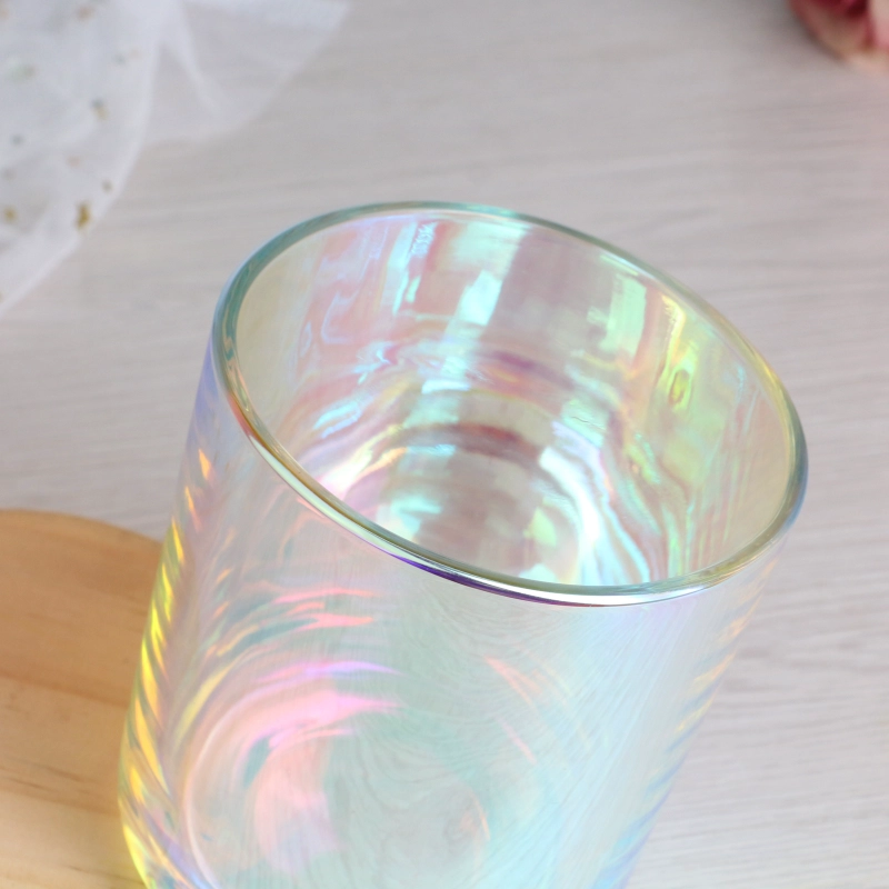 Luxury Colorful 10oz Iridescent Holographic Candle Holder Glass Jars For Candle Making
