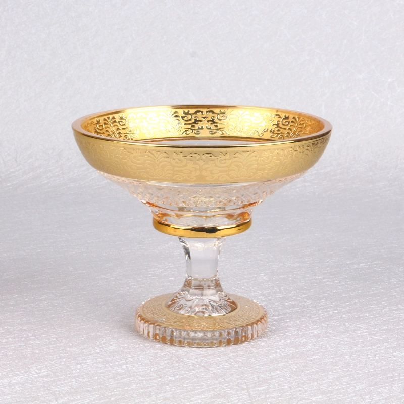 Mid-east Design Gold Plating Bohemia Glass Fruit And Candy Bowl Set With Tall Foot