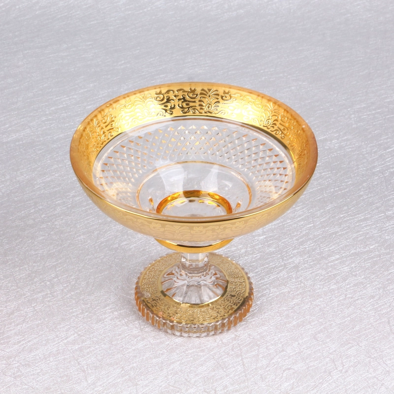 Mid-east Design Gold Plating Bohemia Glass Fruit And Candy Bowl Set With Tall Foot