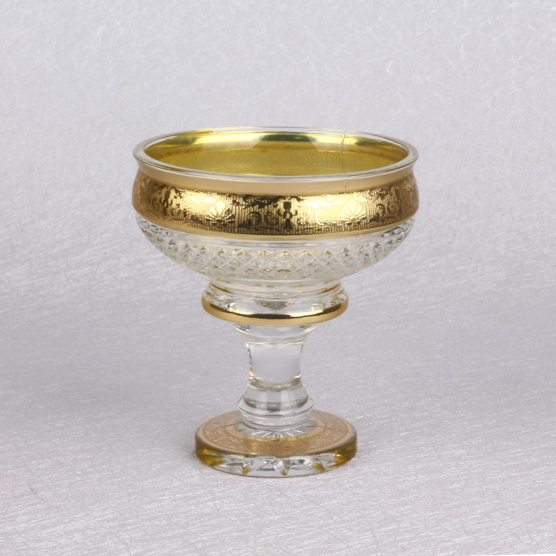 Cuenco de cristal bohemio para dulces de frutas, chapado en oro, estilo uzbeko, con pie, para uso doméstico y restaurante, nuevo diseño