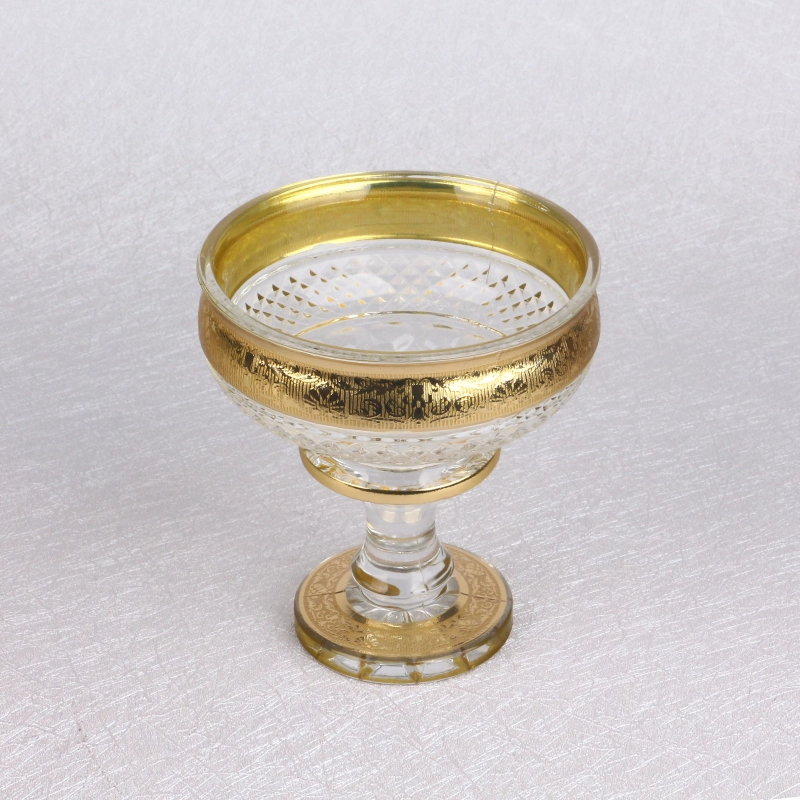 Cuenco de cristal bohemio para dulces de frutas, chapado en oro, estilo uzbeko, con pie, para uso doméstico y restaurante, nuevo diseño