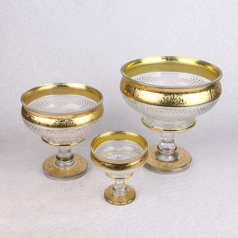 Cuenco de cristal bohemio para dulces de frutas, chapado en oro, estilo uzbeko, con pie, para uso doméstico y restaurante, nuevo diseño