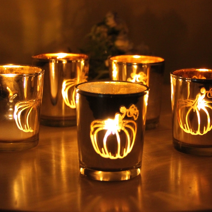 motif de citrouille placage détenteurs de petites bougies, fabricant de thé lumière bougeoir