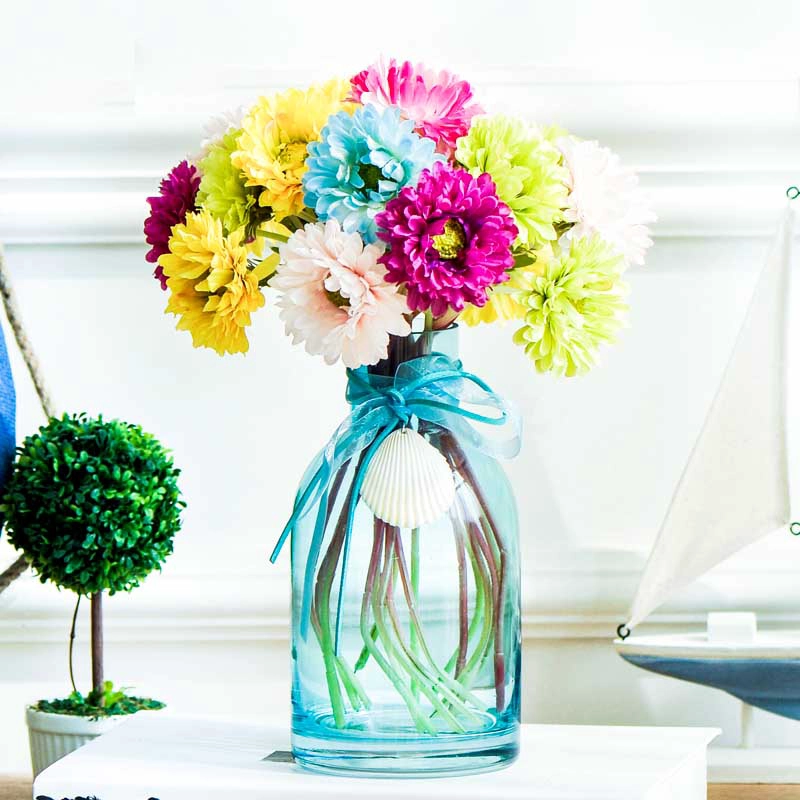 vasi di fiori piccoli vasi di vetro blu all'ingrosso